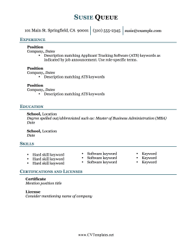 ATS Keywords Skills Table CV Letter