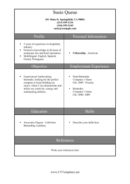 Bartender CV Template (A4)