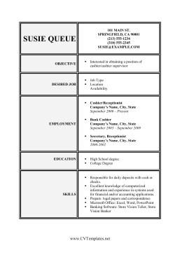 Cashier CV Template (A4)