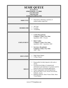 Cashier CV Template