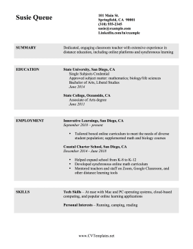 Distance Teaching CV Letter