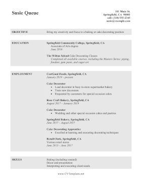 Food Chef Baker CV Letter