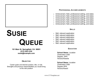 Horizontal Functional CV With Photo