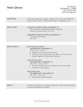 Hospitality CV Letter