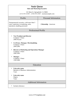 Marketing Sales Executive CV Template (A4)