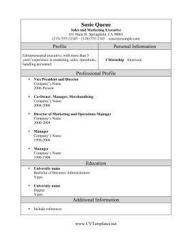 Marketing Sales Executive CV Template