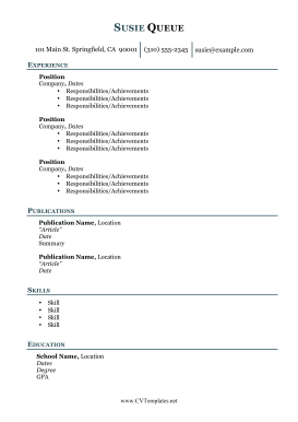 No Higher Education CV (A4)