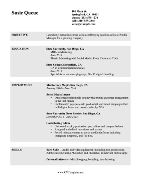 Recent Graduate CV Letter