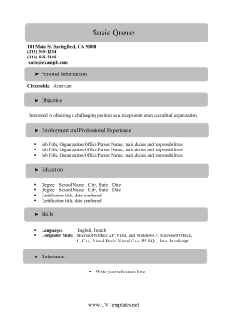 Receptionist CV Template (A4)