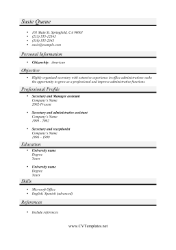 Secretary CV Template (A4)