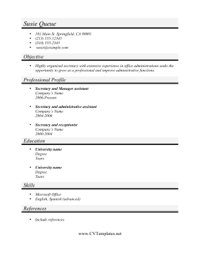 Secretary CV Template