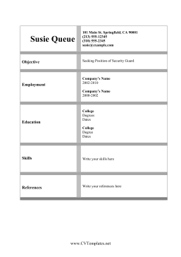 Security Guard CV Template (A4)