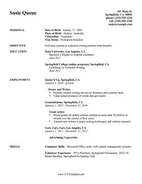 Simple Business CV Letter