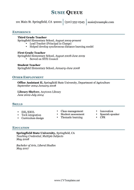 Skills Table Education CV A4