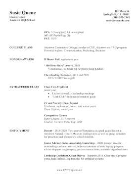 Student Scholarship Resume CV Average Stats Letter