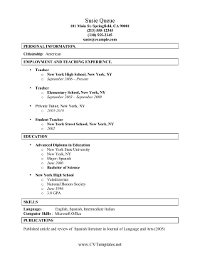 Teacher CV Template