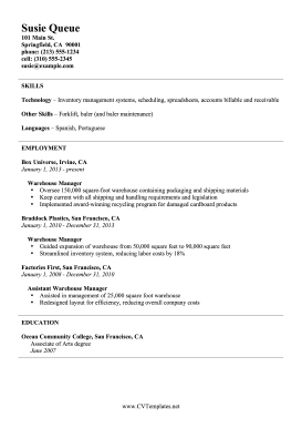 Warehouse Manager CV (A4)