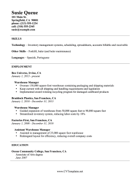 Warehouse Manager CV Letter